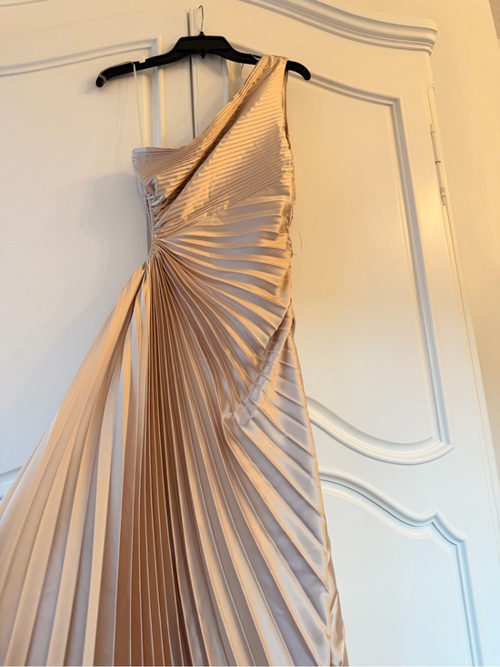 Dresses & Skirts - One-Shoulder Pleated Satin Evening Dress in Champagne